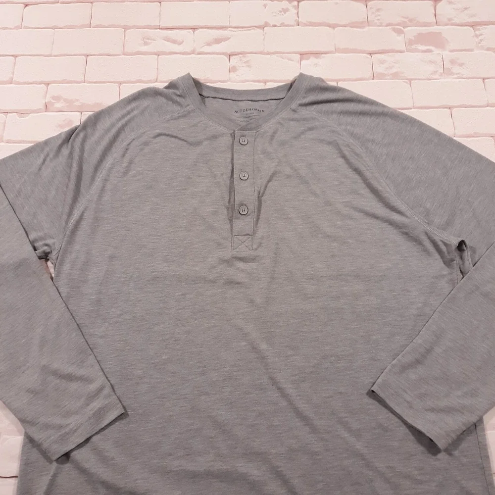 Mizzen + Main Sweater Mens 2XL Henley Neck Gray Pullover Modal Blend